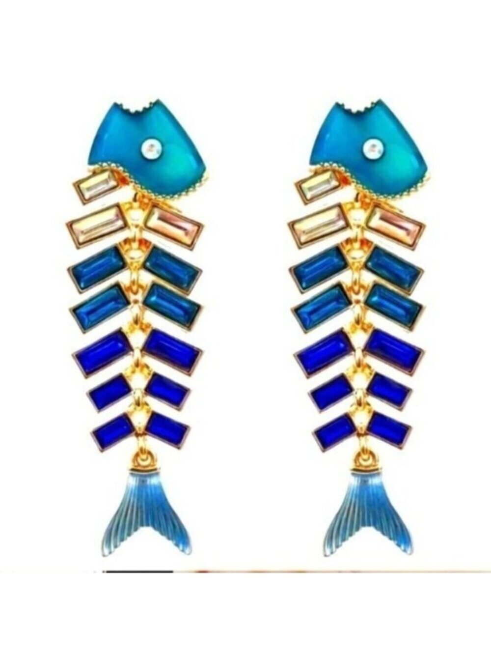 Blue Green Stylish Fishbone Alloy Dangle Earrings
